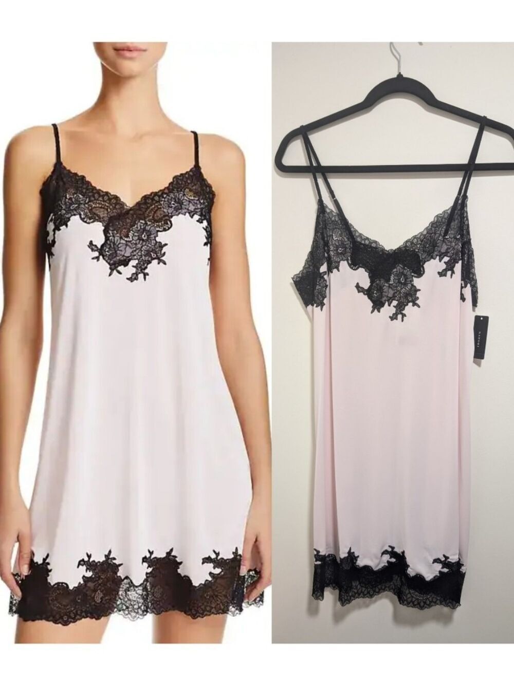 Natori | Enchant Lace Trim Chemise In Pink Black
